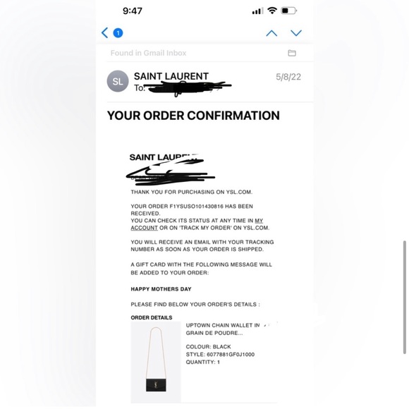 YSL UPTOWN CHAIN WALLET GRAIN DE POUDRE EMBOSSED LEATHER NWT box and dust bag - Picture 5 of 7